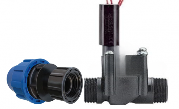 Magnetventil Hunter PGV-100 1" AG/AG + PE-Verschraubung 25  / 32 mm x 1"IG Überwurf,  24 VAC Magnetventil Aussengewinde PGV 100